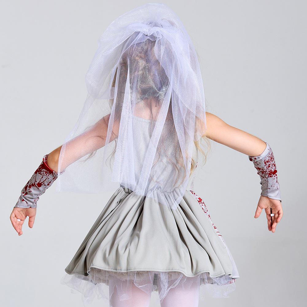 BuyScary Gray Bloodstained Ghost Bride Outfits Cosplay Costume Halloween For Kids Now Cheaper With 3 - 5 Days Ship - PajamasBuy