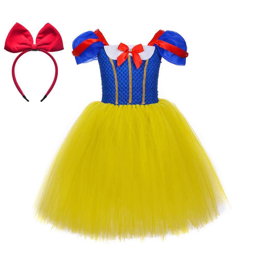 Snow White Princess Costume Kids Girls Cosplay Party Tutu Cake Dress Halloween Outfit - Azufun