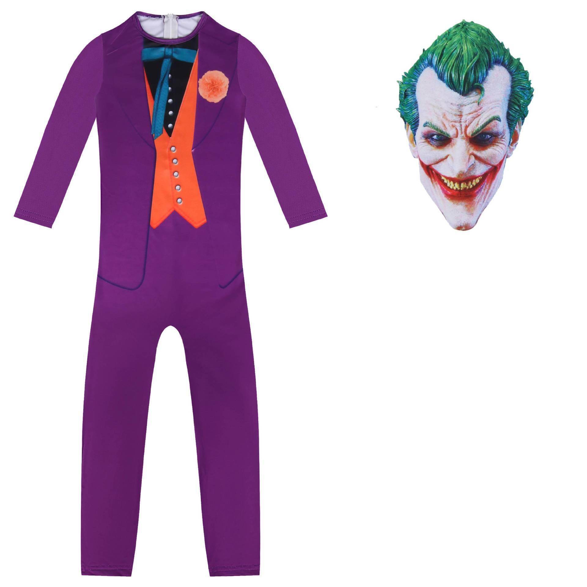 The Dark Knight Joker Cosplay Costume Halloween Jumpsuit Kids Bodysuit - Azufun