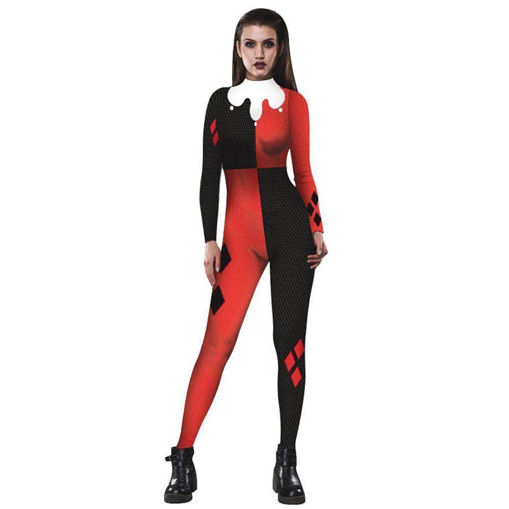 Women Adult Halloween Digital Printed Clown Costume Jumpsuit - Azufun