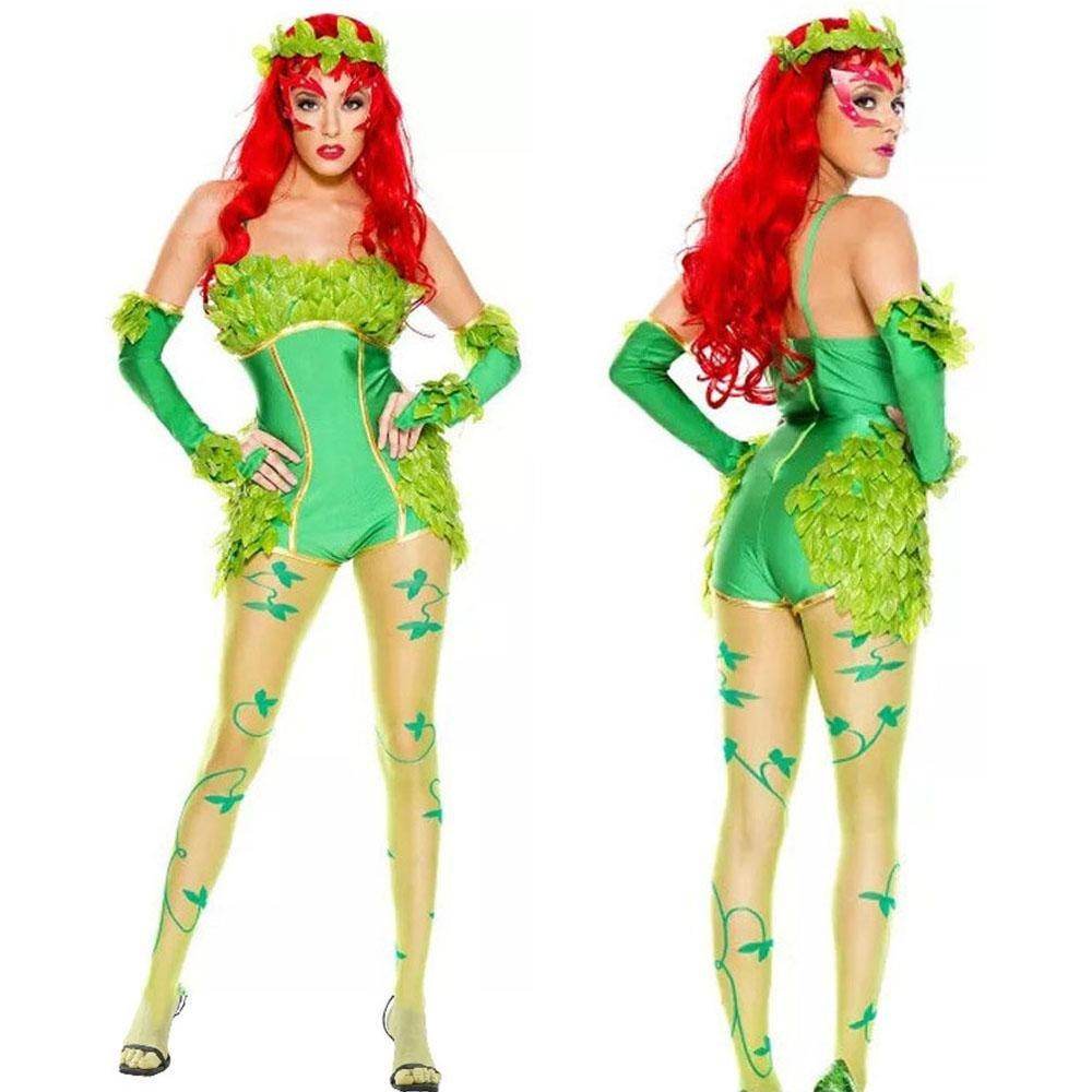 Women's Deluxe Poison Ivy Costume Jumpsuit Halloween - Azufun