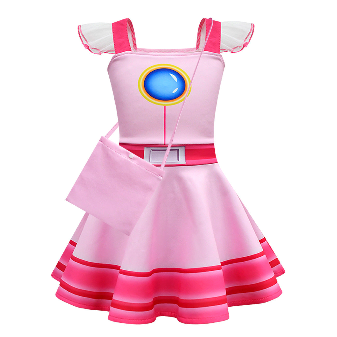 Princess Peach Cosplay Costume Super Mario Bros Girls Dress Bag Suits Halloween Carnival