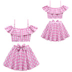 2023 Barbie Movie Margot Robbie Barbie Plaid Kids Swimsuit Outfits Cosplay Costume