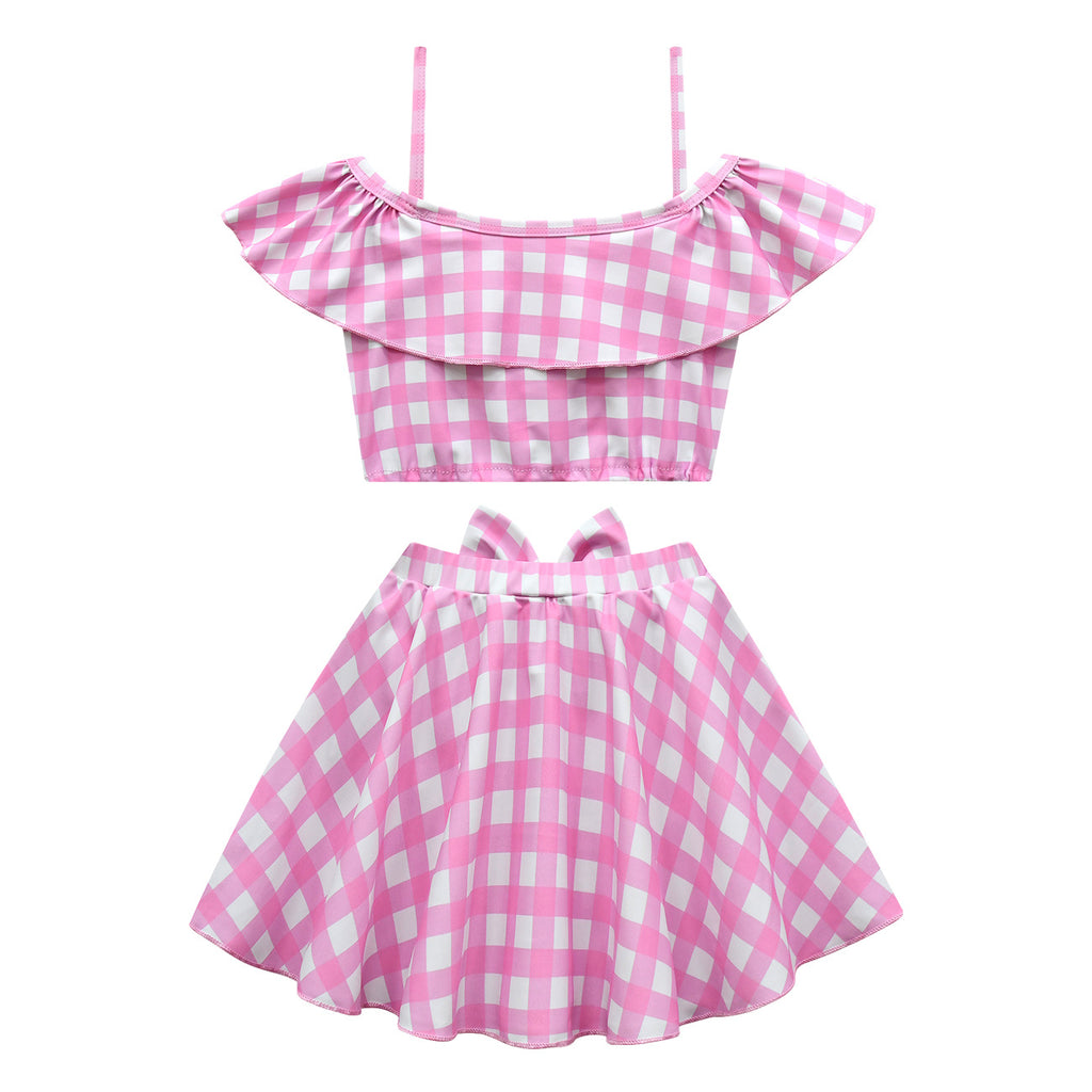 2023 Barbie Movie Margot Robbie Barbie Plaid Kids Swimsuit Outfits Cosplay Costume