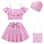 2023 Barbie Movie Margot Robbie Barbie Plaid Kids Swimsuit Outfits Cosplay Costume