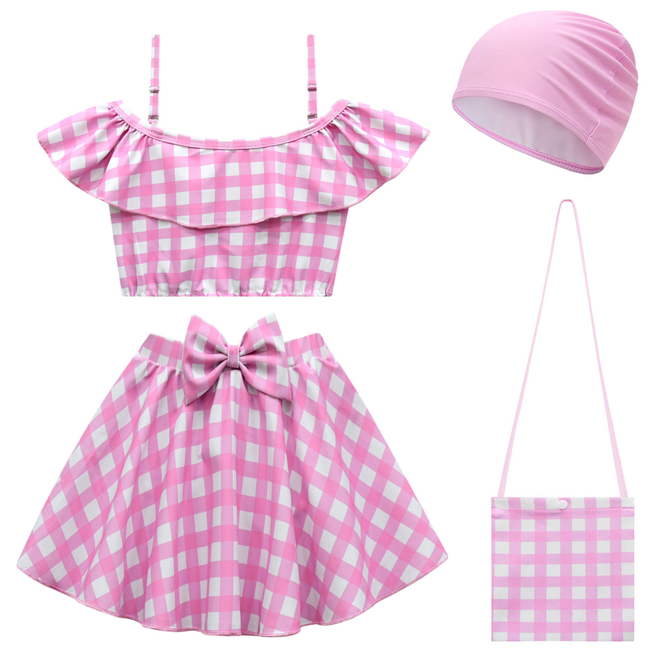 2023 Barbie Movie Margot Robbie Barbie Plaid Kids Swimsuit Outfits Cosplay Costume