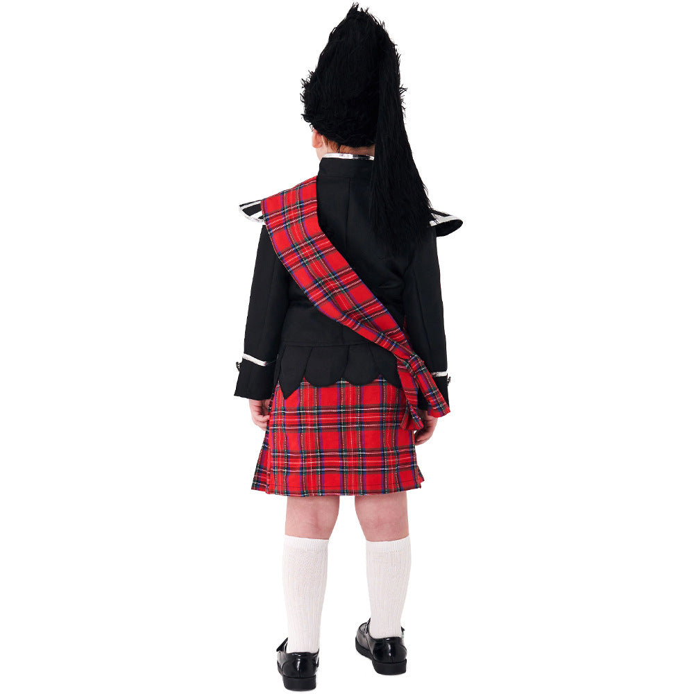 Scottish Red Tartan Honor Guard Children Halloween carnival costume for kids