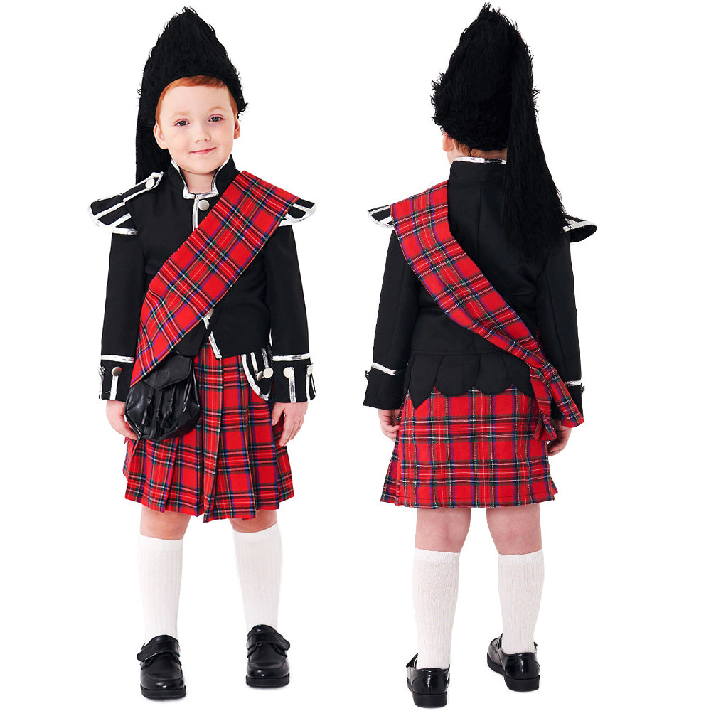 Scottish Red Tartan Honor Guard Children Halloween carnival costume for kids