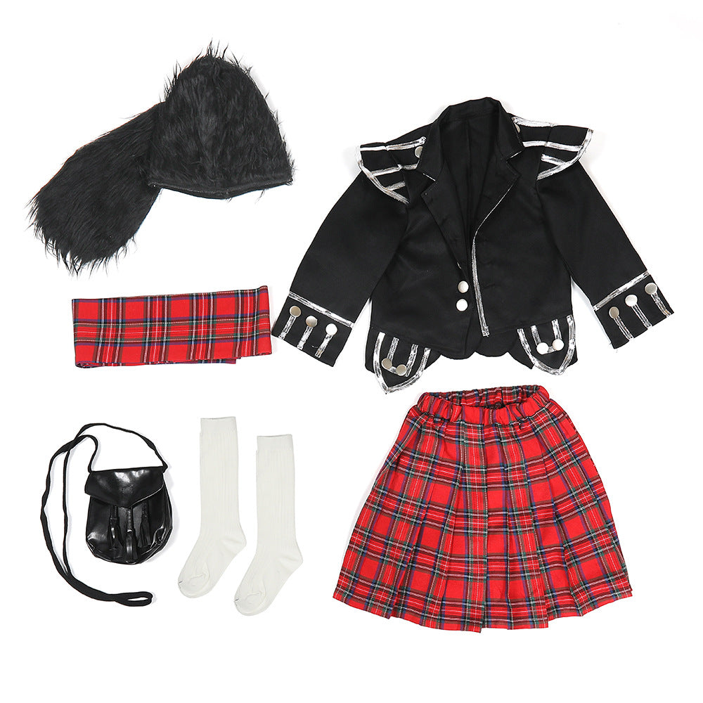 Scottish Red Tartan Honor Guard Children Halloween carnival costume for kids