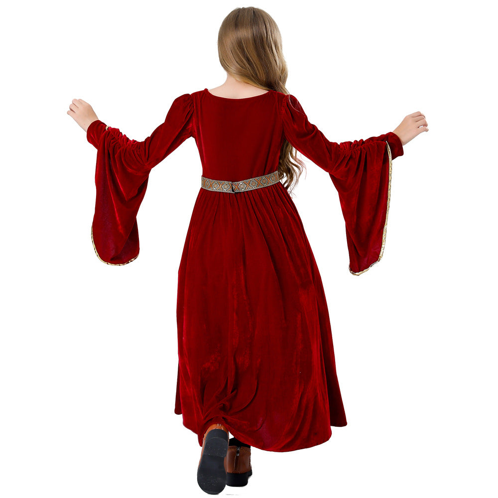 Retro Court Ball Trumpet Sleeves Dress Outfits Halloween Carnival Cosplay Costume For Kids