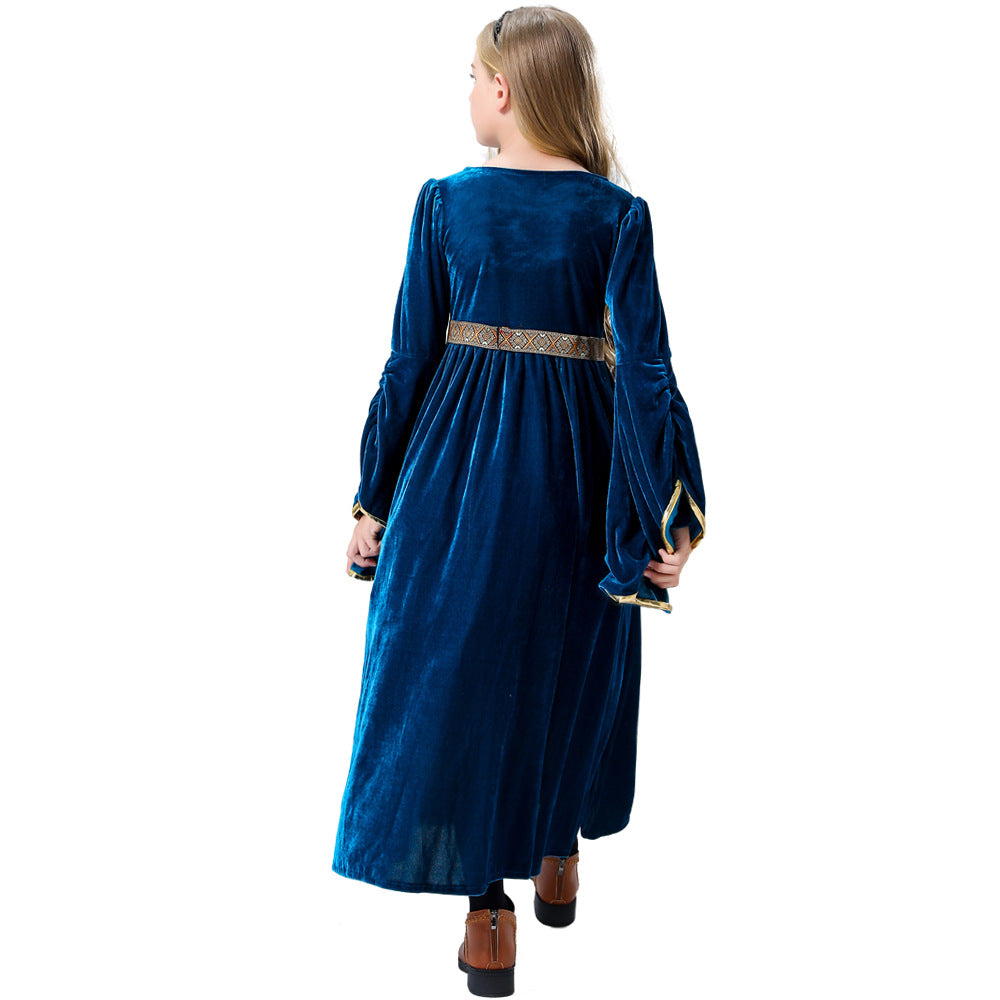 Retro Court Ball Trumpet Sleeves Dress Outfits Halloween Carnival Cosplay Costume For Kids