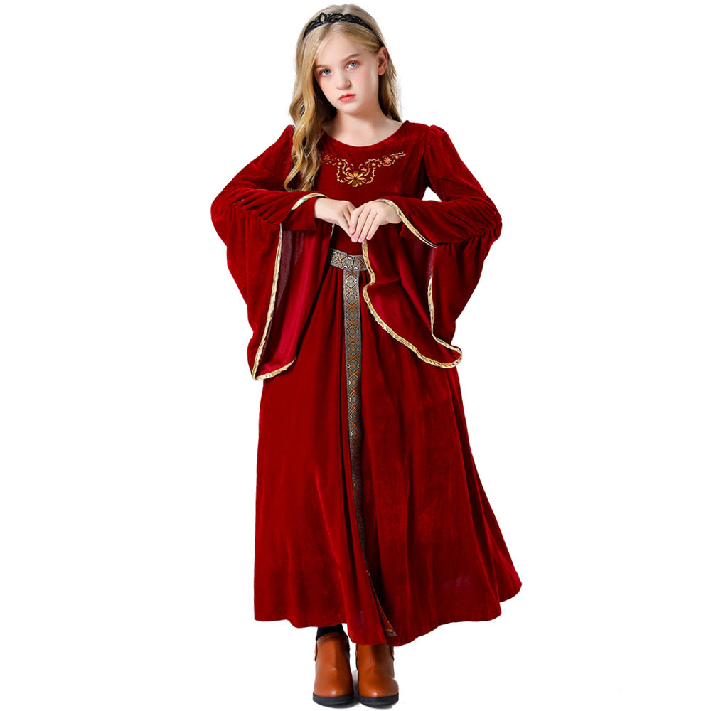 Retro Court Ball Trumpet Sleeves Dress Outfits Halloween Carnival Cosplay Costume For Kids
