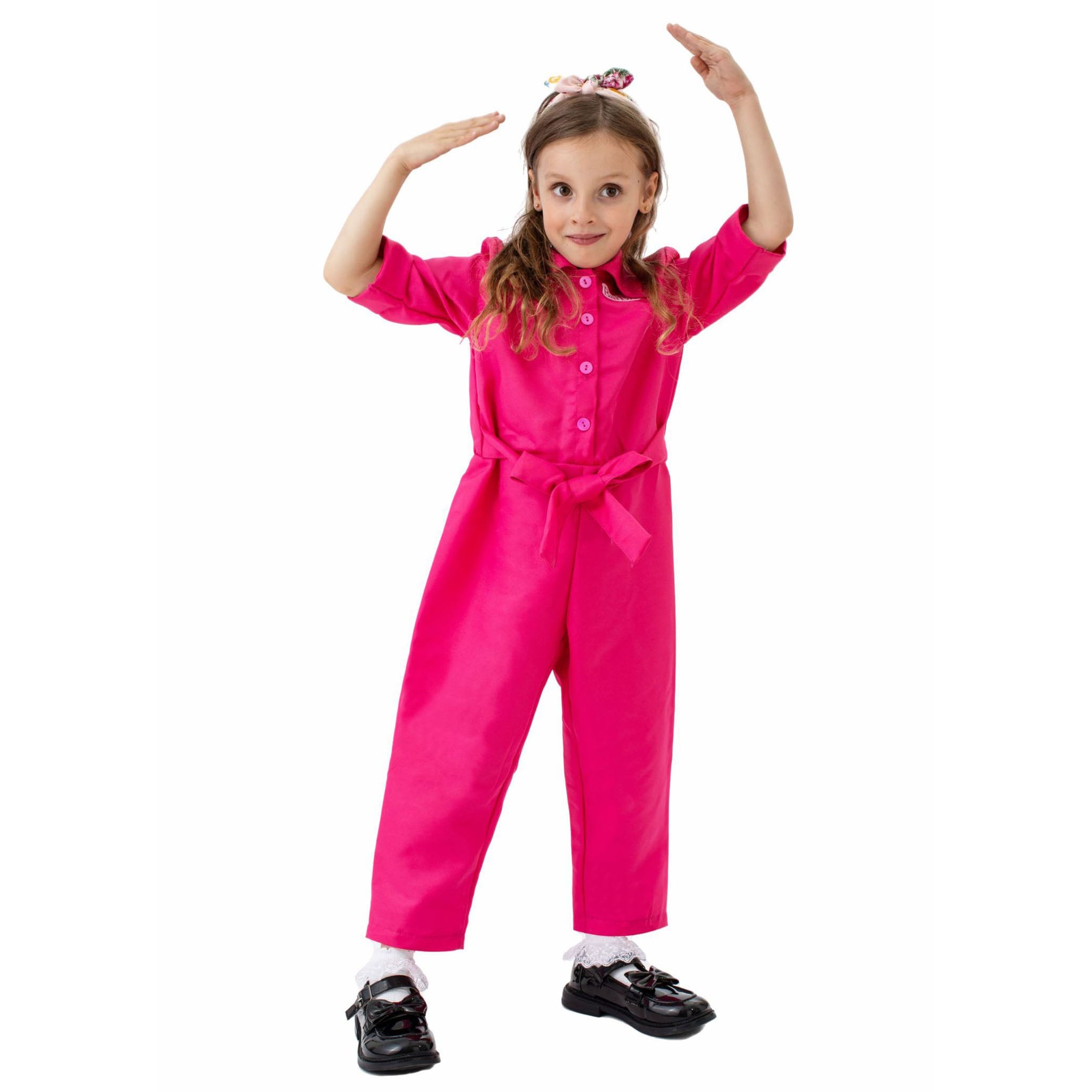 Kids Barbie Movie Margot Barbie Pink Outfits Jumpsuit Cosplay Costume