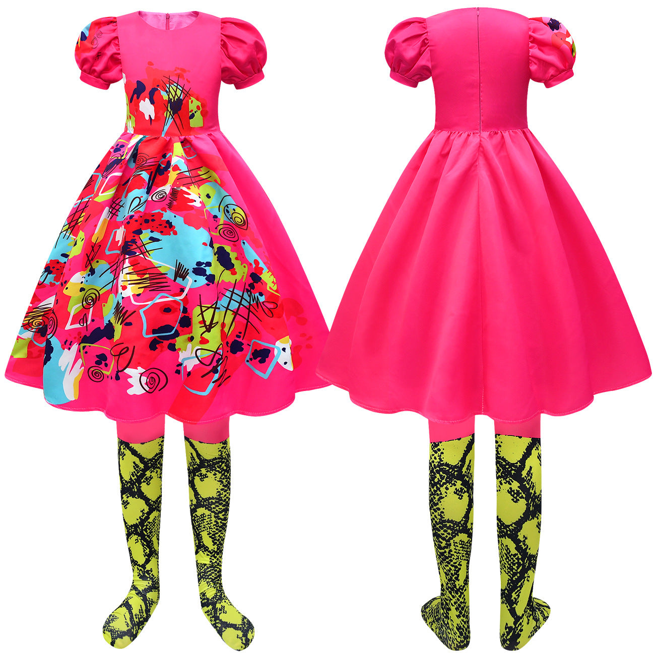 Barbie Movie Margot Long Puff Sleeve Dress Halloween Outfits Cosplay Costume Carnival Suit Kids