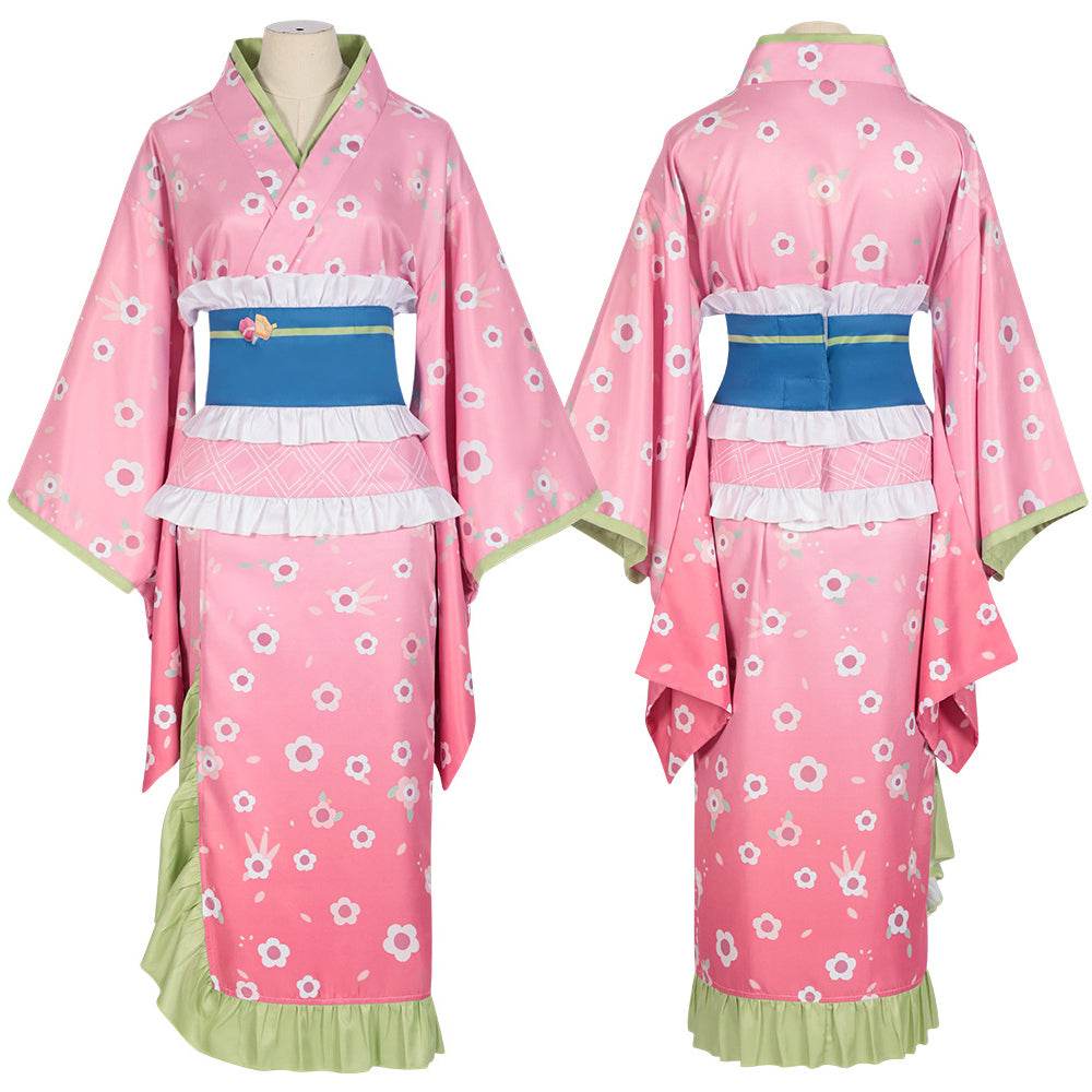 Kanroji Mitsuri Cosplay Costume Women Pink Kimono Party Carnival - Azufun