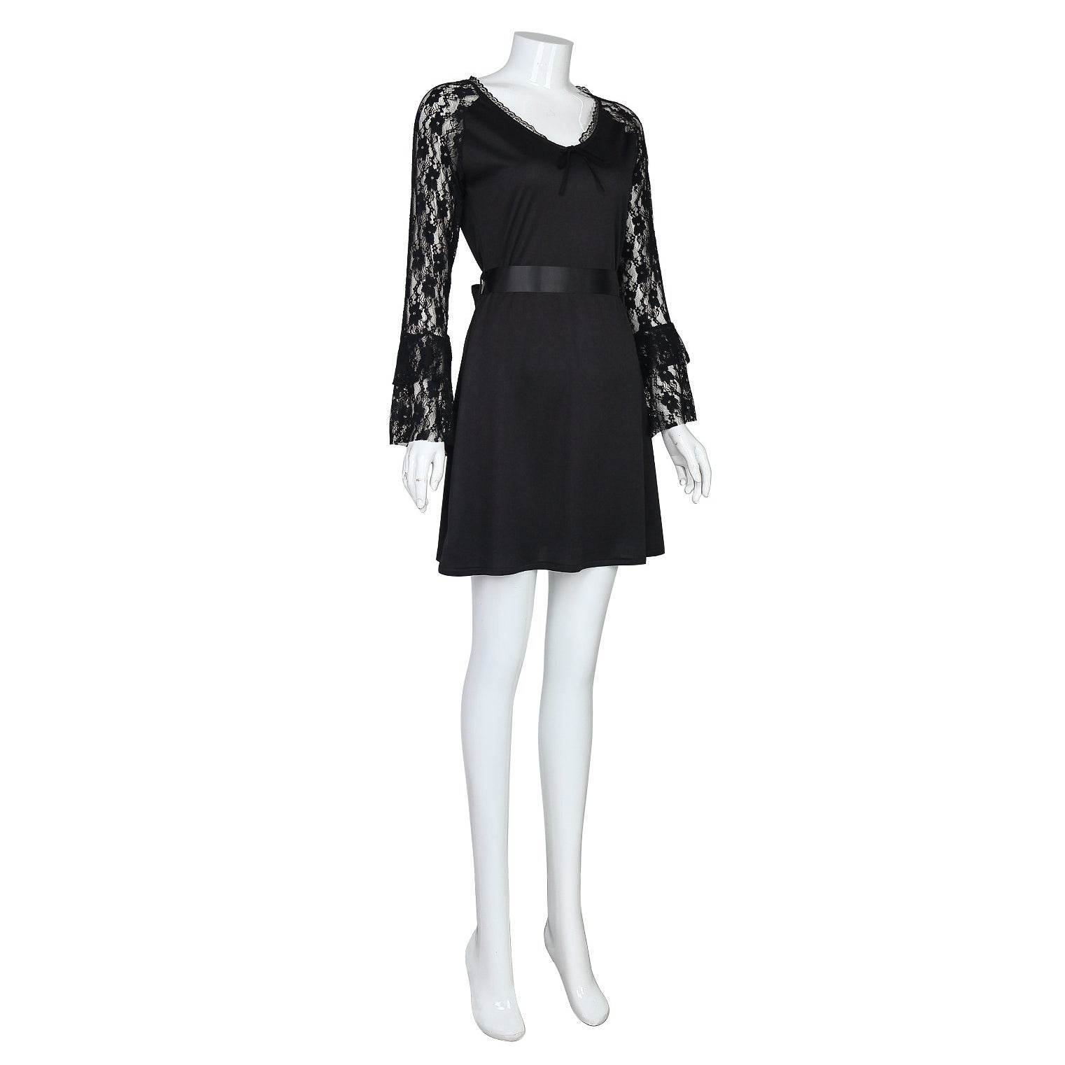 Lisa Frankenstein Misty Cosplay Costume Women Black Lace Long-sleeved Dress Party Carnival - Azufun