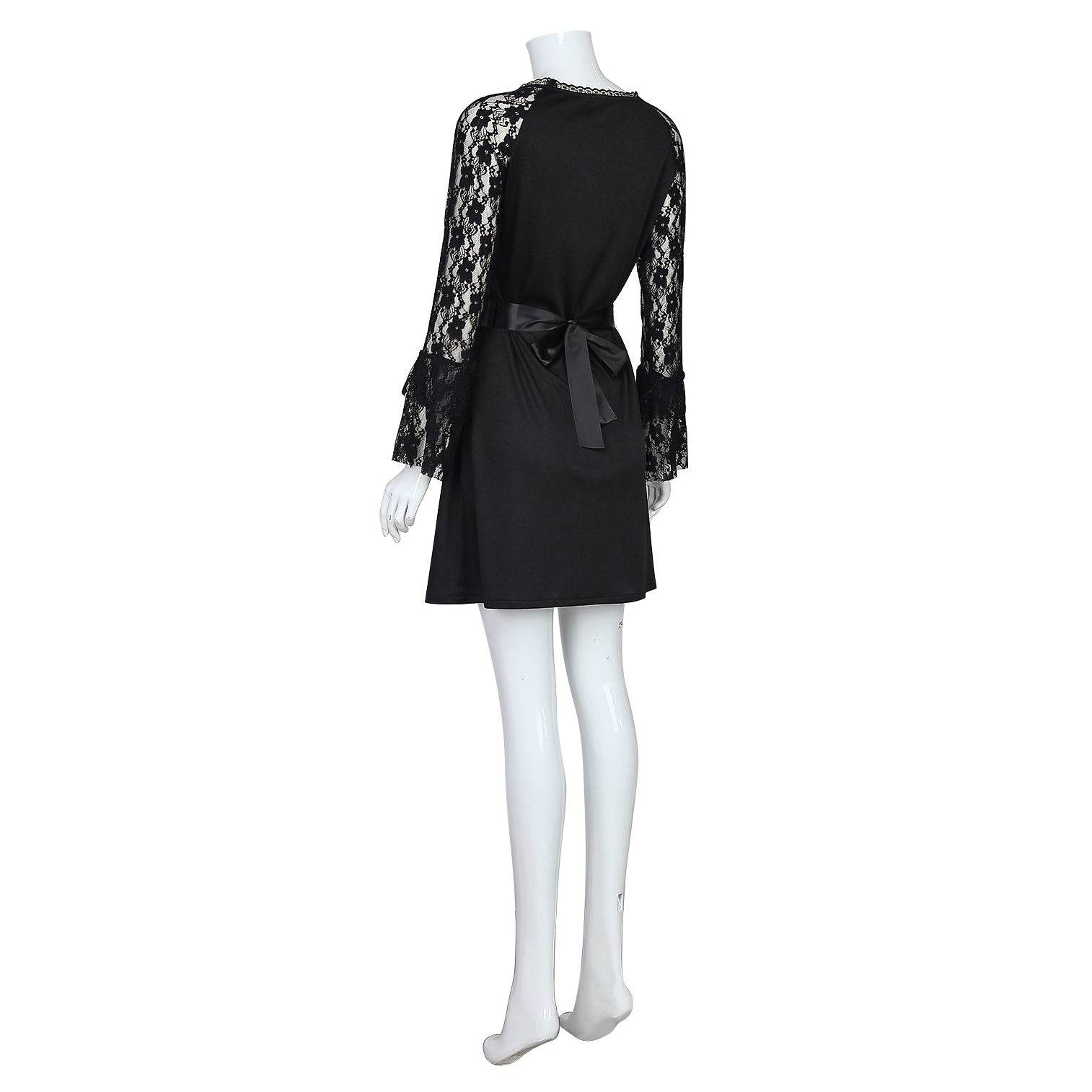 Lisa Frankenstein Misty Cosplay Costume Women Black Lace Long-sleeved Dress Party Carnival - Azufun