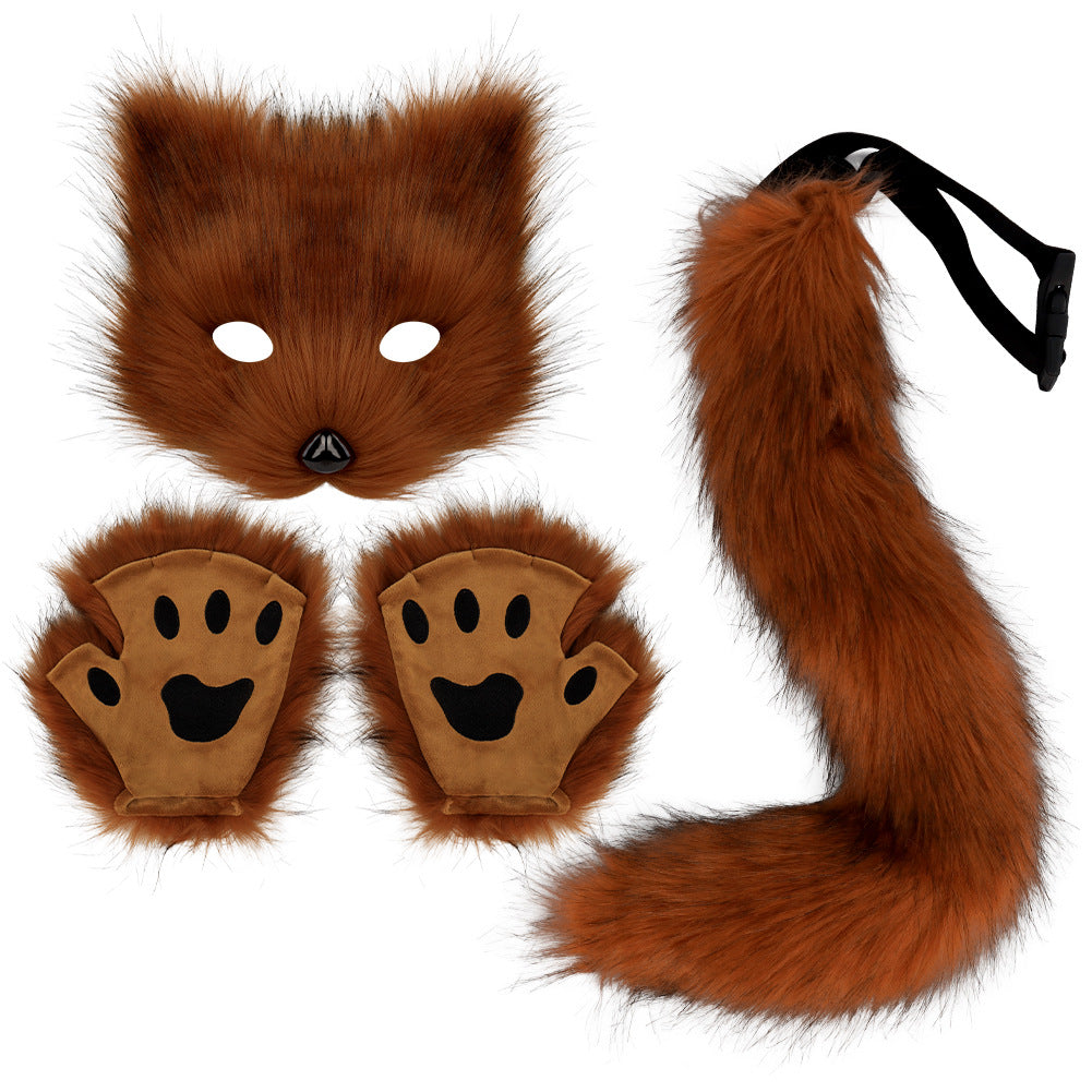 Simulation fox mask gloves plush fox tail set cos props accessories