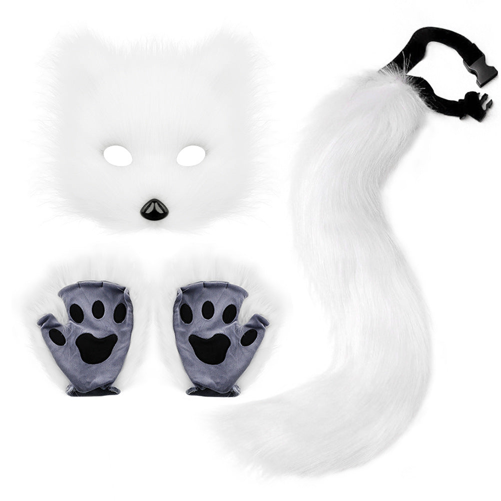 Simulation fox mask gloves plush fox tail set cos props accessories