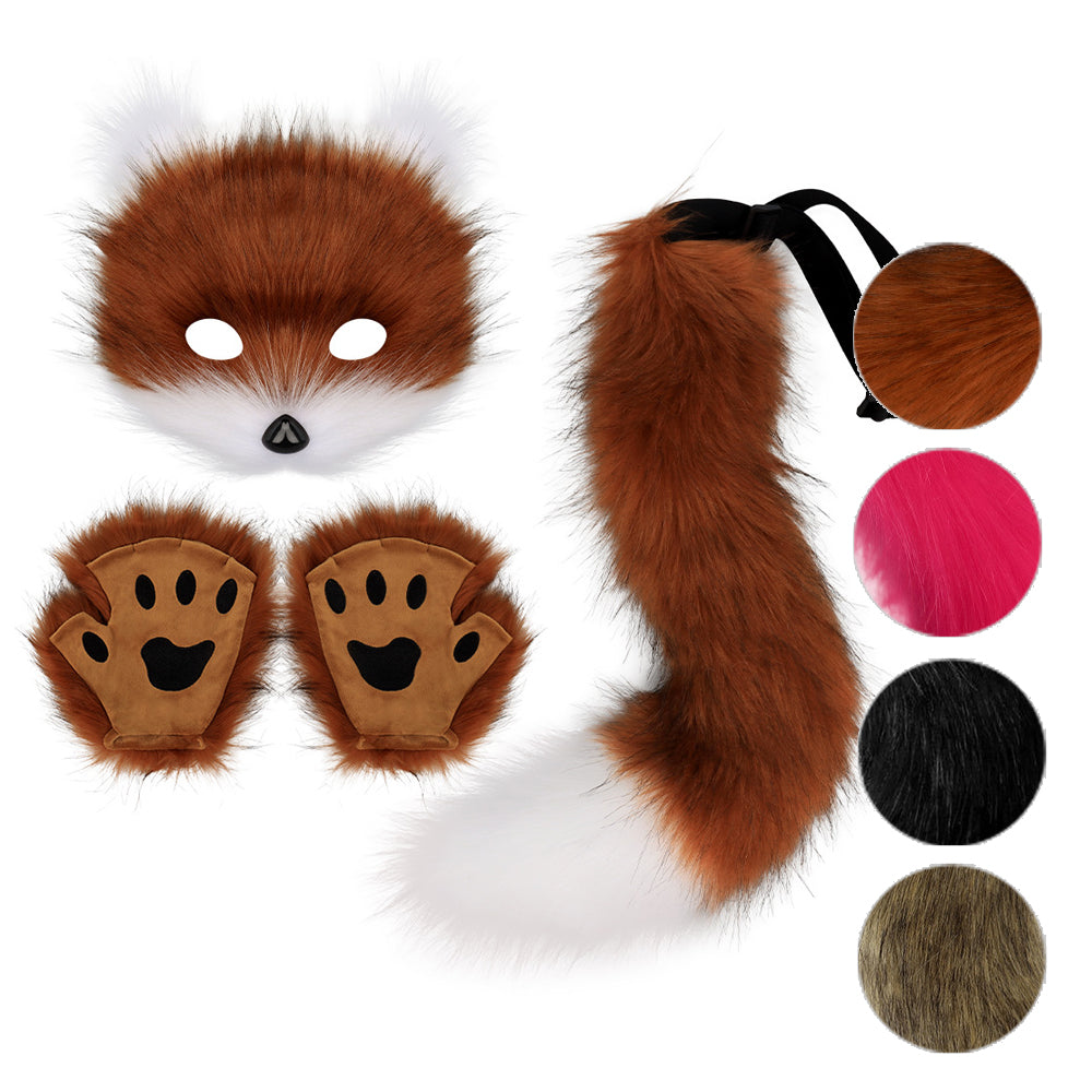 Simulation fox mask gloves plush fox tail set cos props accessories
