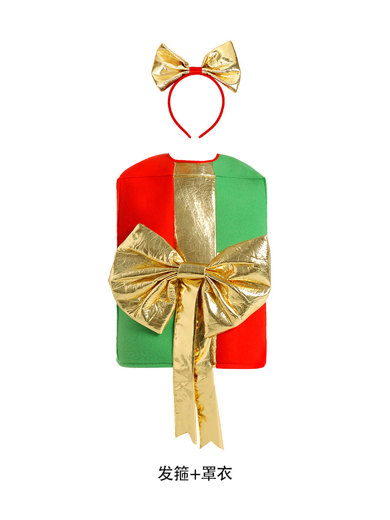 Christmas Present Costume Kids Gold Ribbon Gift Box Costume Vest