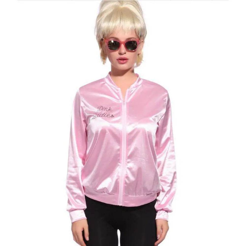 1950s Grease Pink Lady Ladies Satin Jacket Top Fancy Dress Up Costume - Azufun