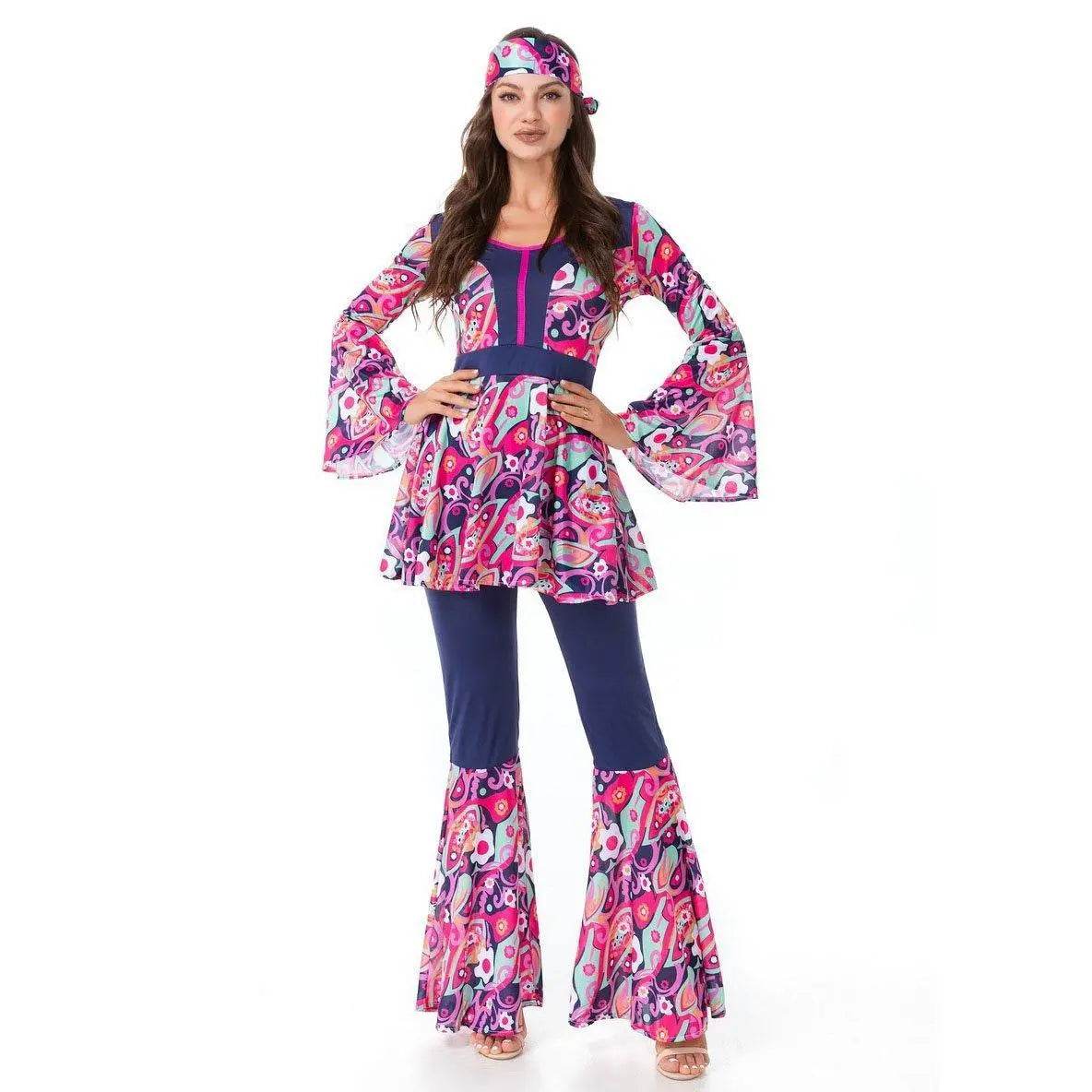 1970s Retro Disco Couple Hippie Hhip Hop Stage Costume Women Men Fancy Dress Halloween - Azufun