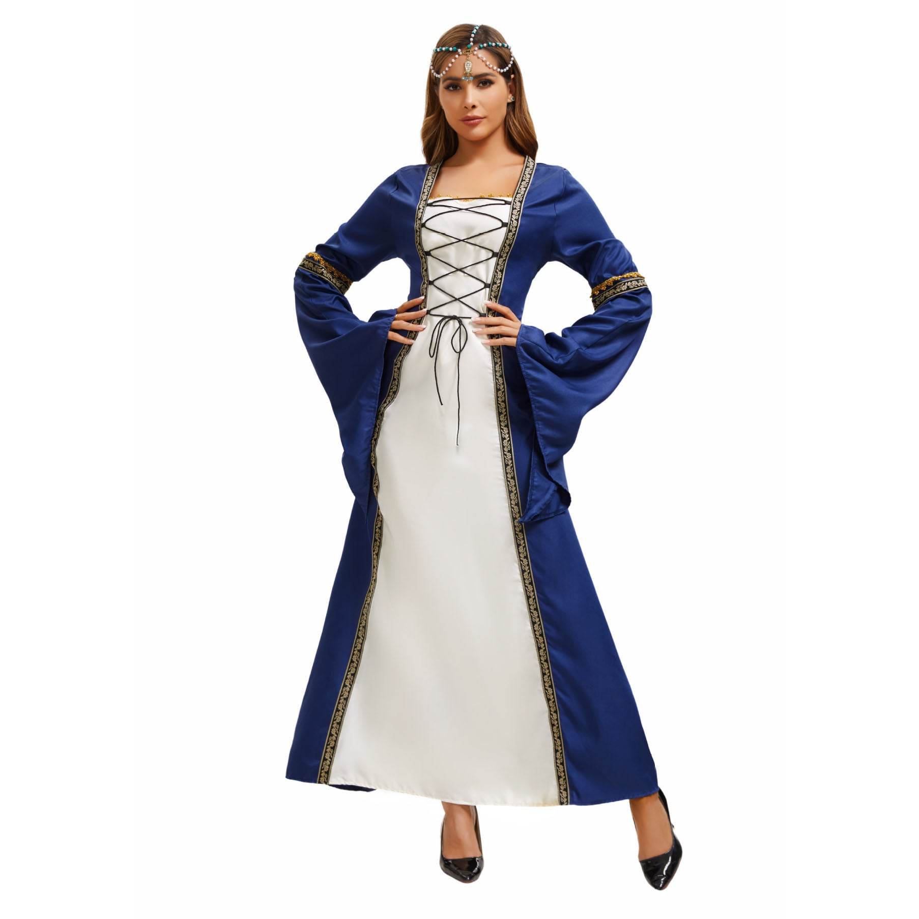 Gothic Retro Medieval Court Women Dresses Robe trumpet Long Sleeve - Azufun