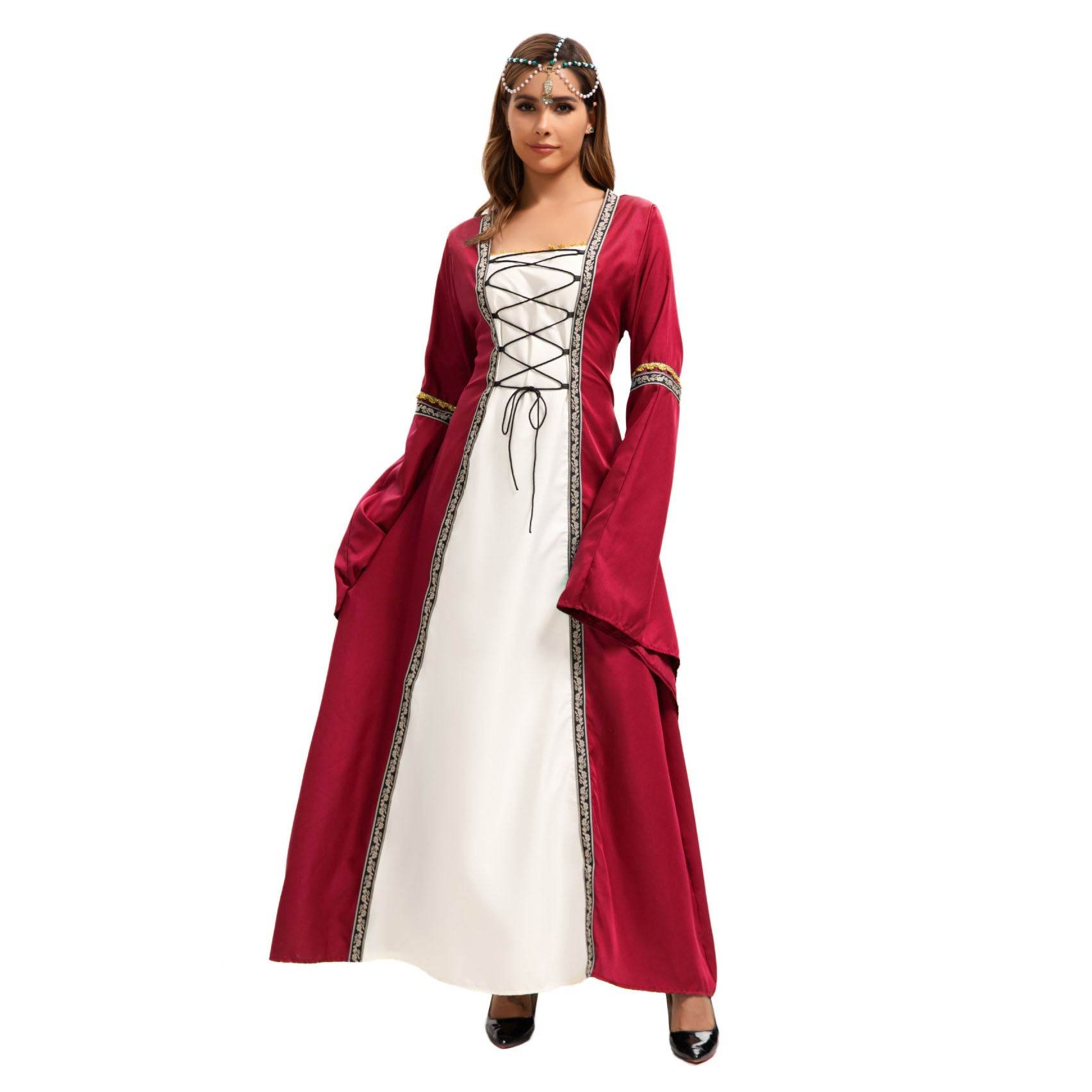 Gothic Retro Medieval Court Women Dresses Robe trumpet Long Sleeve - Azufun