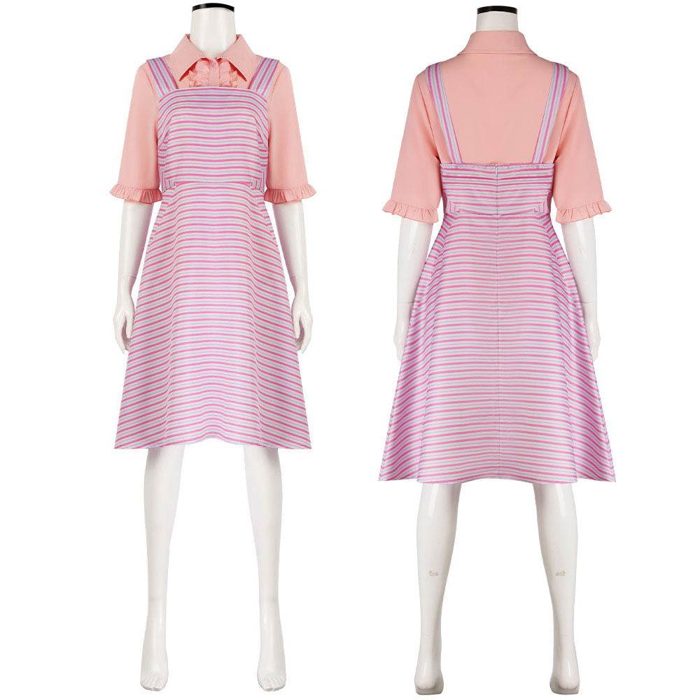 Wicked Glinda Pink Women Stripe Dress Outfit Carnival Cosplay Costume - Azufun
