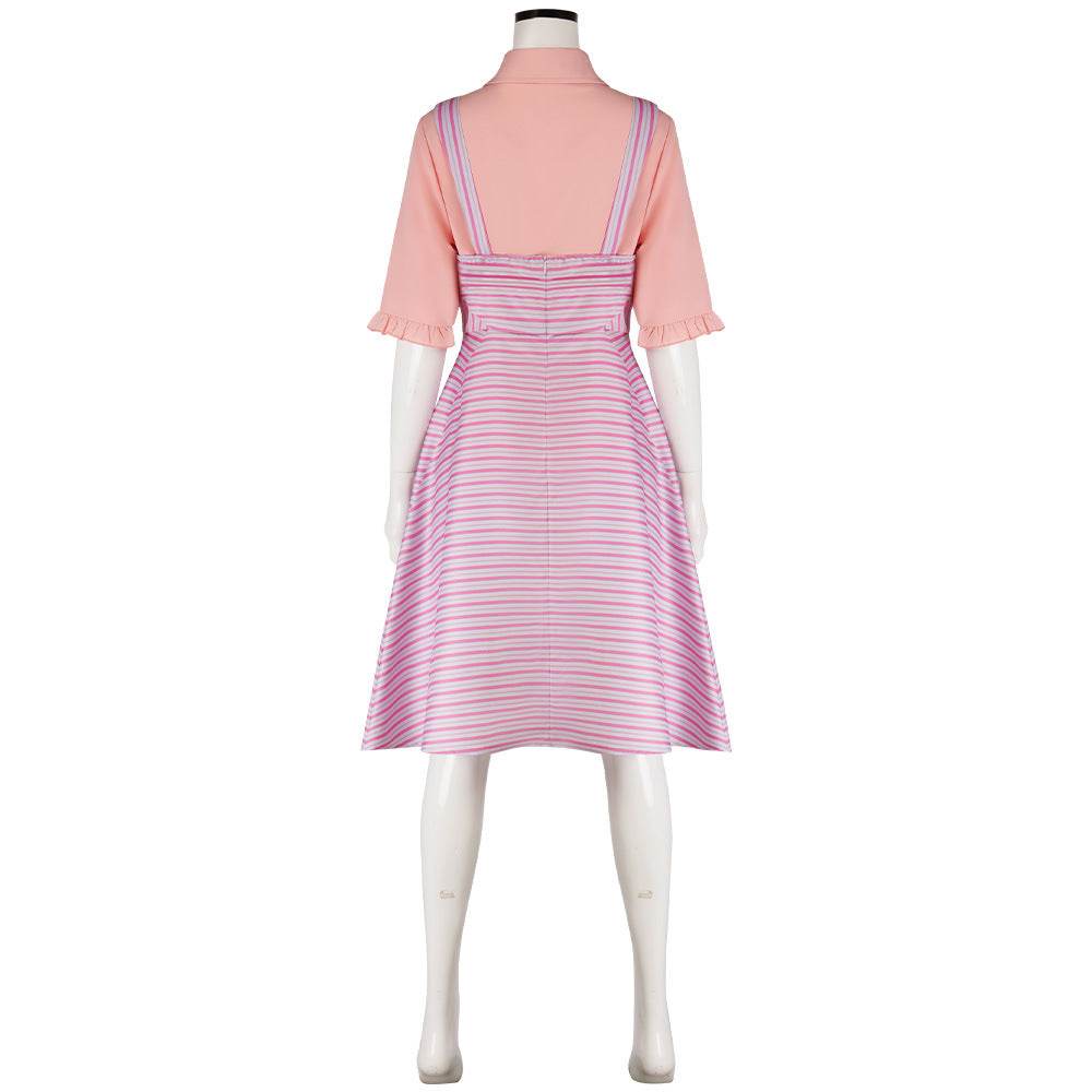 Wicked Glinda Pink Women Stripe Dress Outfit Carnival Cosplay Costume - Azufun