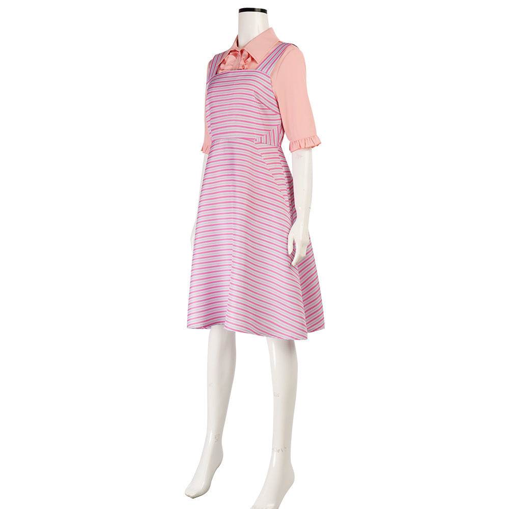 Wicked Glinda Pink Women Stripe Dress Outfit Carnival Cosplay Costume - Azufun