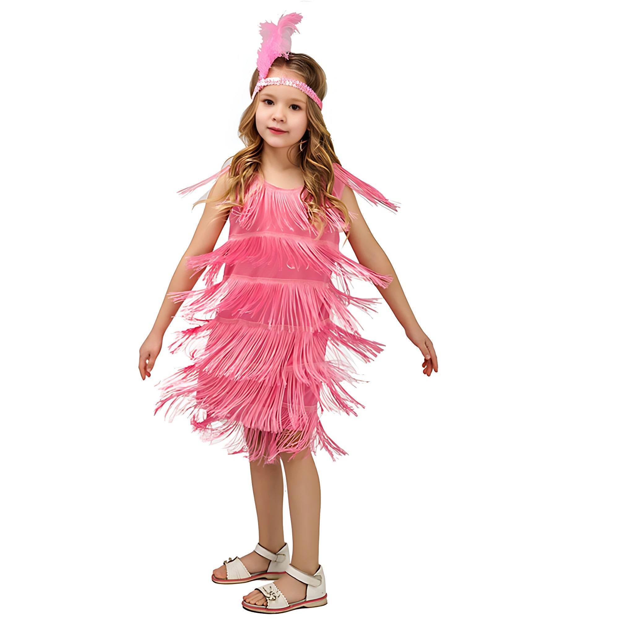 1920s Kids girls Retro Latin dance Party costume tassel Dress - Azufun