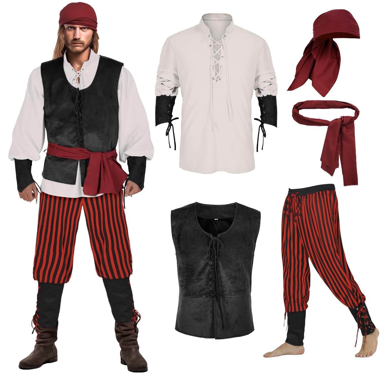 Halloween Caribbean Pirates Vest Adult Stage Costume - Azufun
