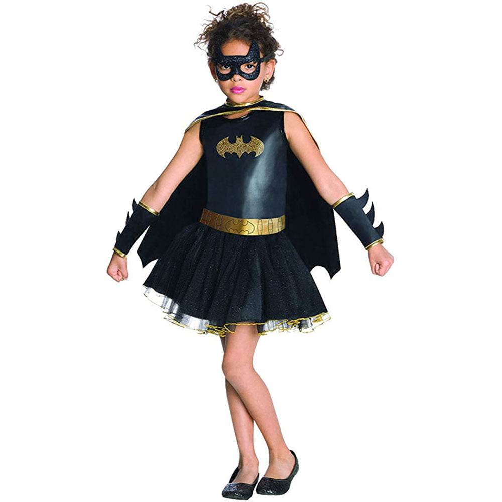 Black Bat man Costume Halloween For Kids Girl Full Set With Cape - Azufun