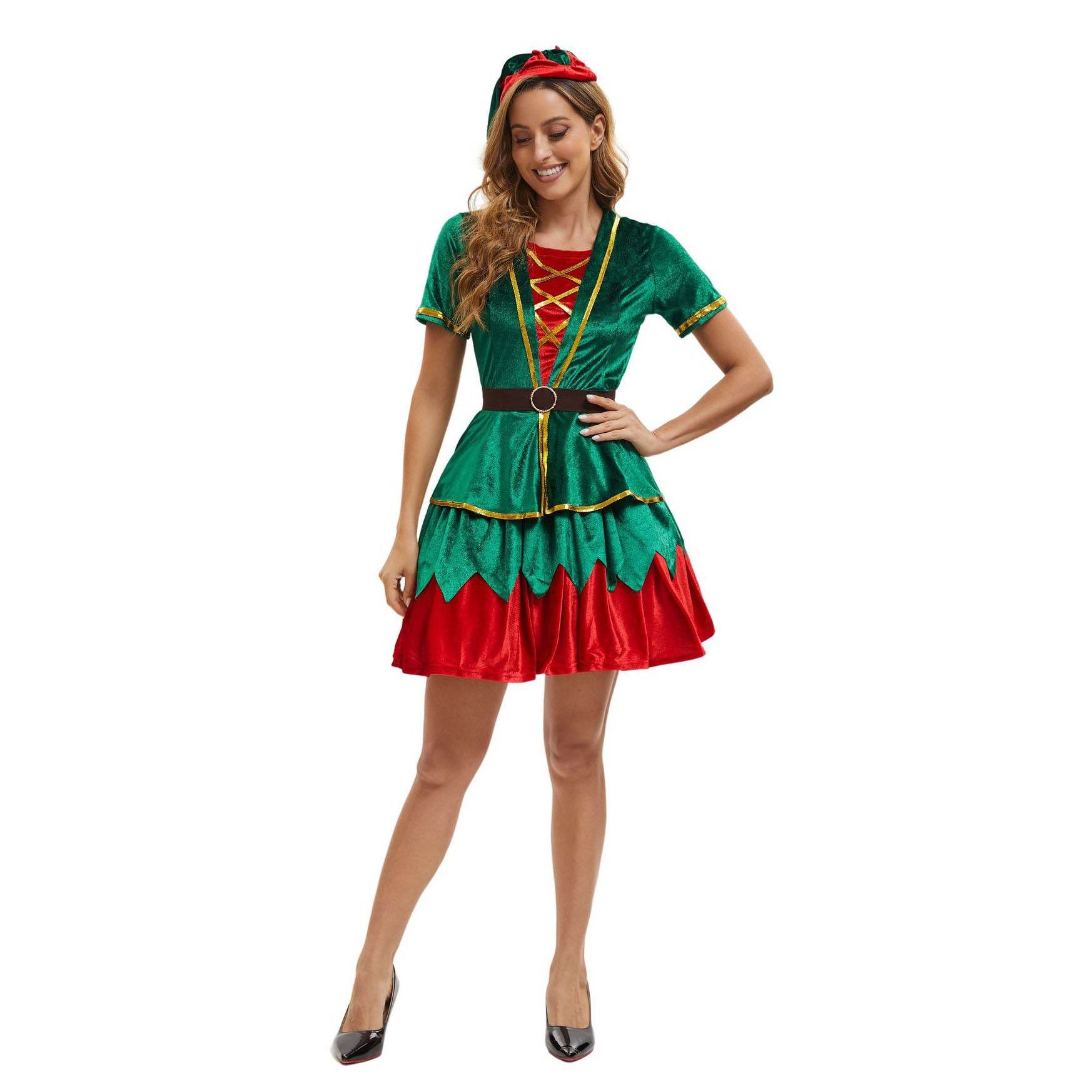 Green Christmas Party dress Costume adult couple stage costume - Azufun