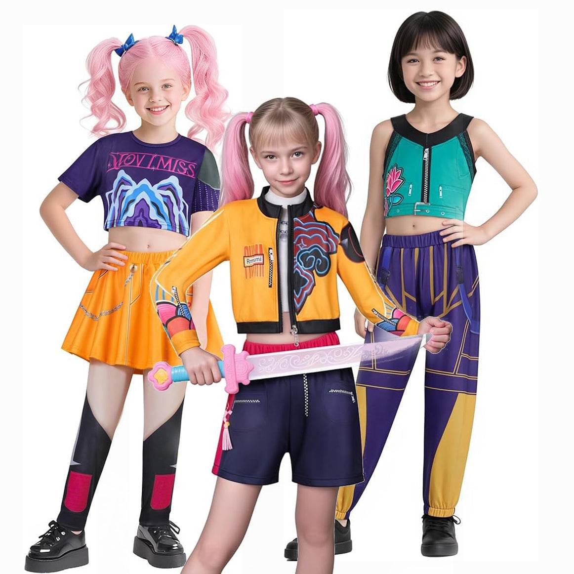 Movie KPop Demon Hunters Rumi Mira Zoey Cosplay Costume Dress Kids Girl Halloween - Azufun