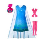 Girls Trolls World Tour Costume Princess Poppy Dress Set - Azufun