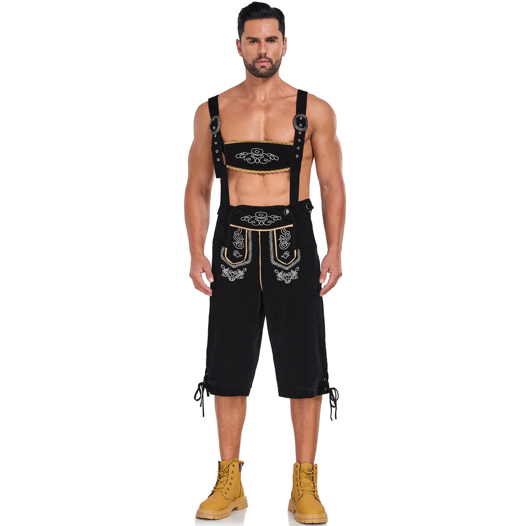 Men's German Bavarian Oktoberfest Costume Velvet Overalls Trousers Halloween - Azufun