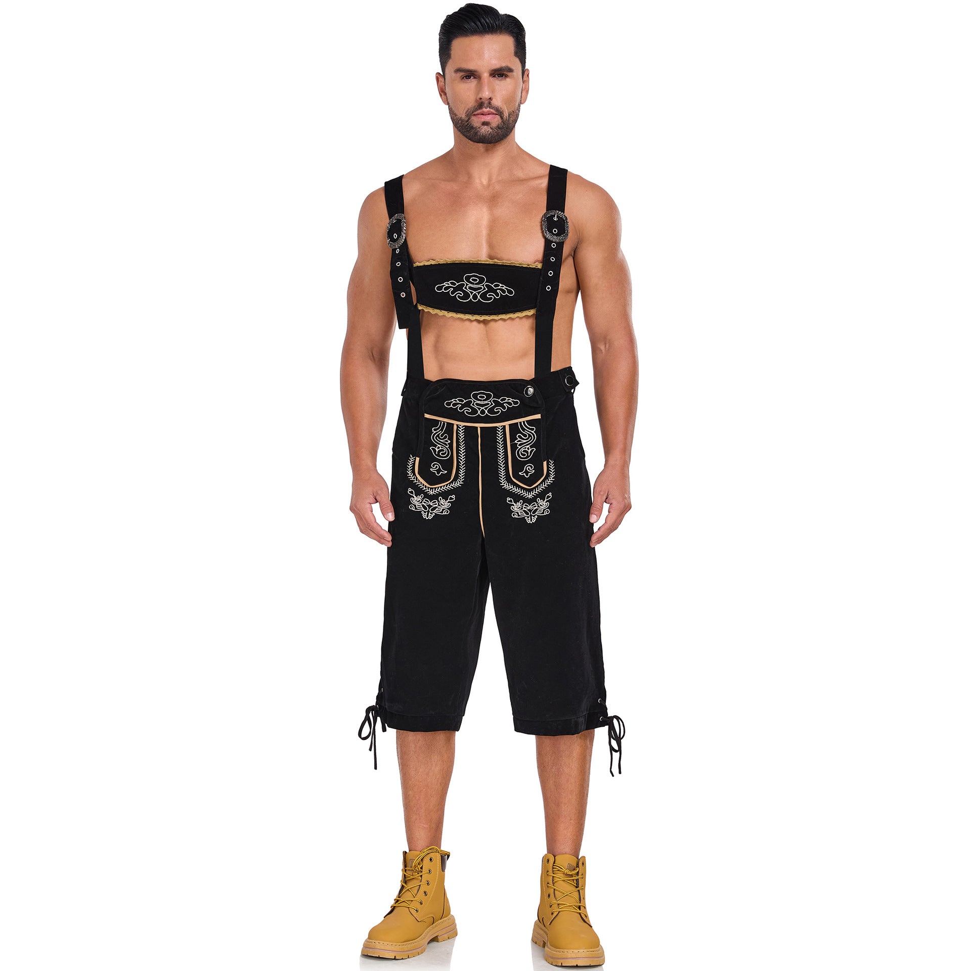 Men's German Bavarian Oktoberfest Costume Velvet Overalls Trousers Halloween - Azufun