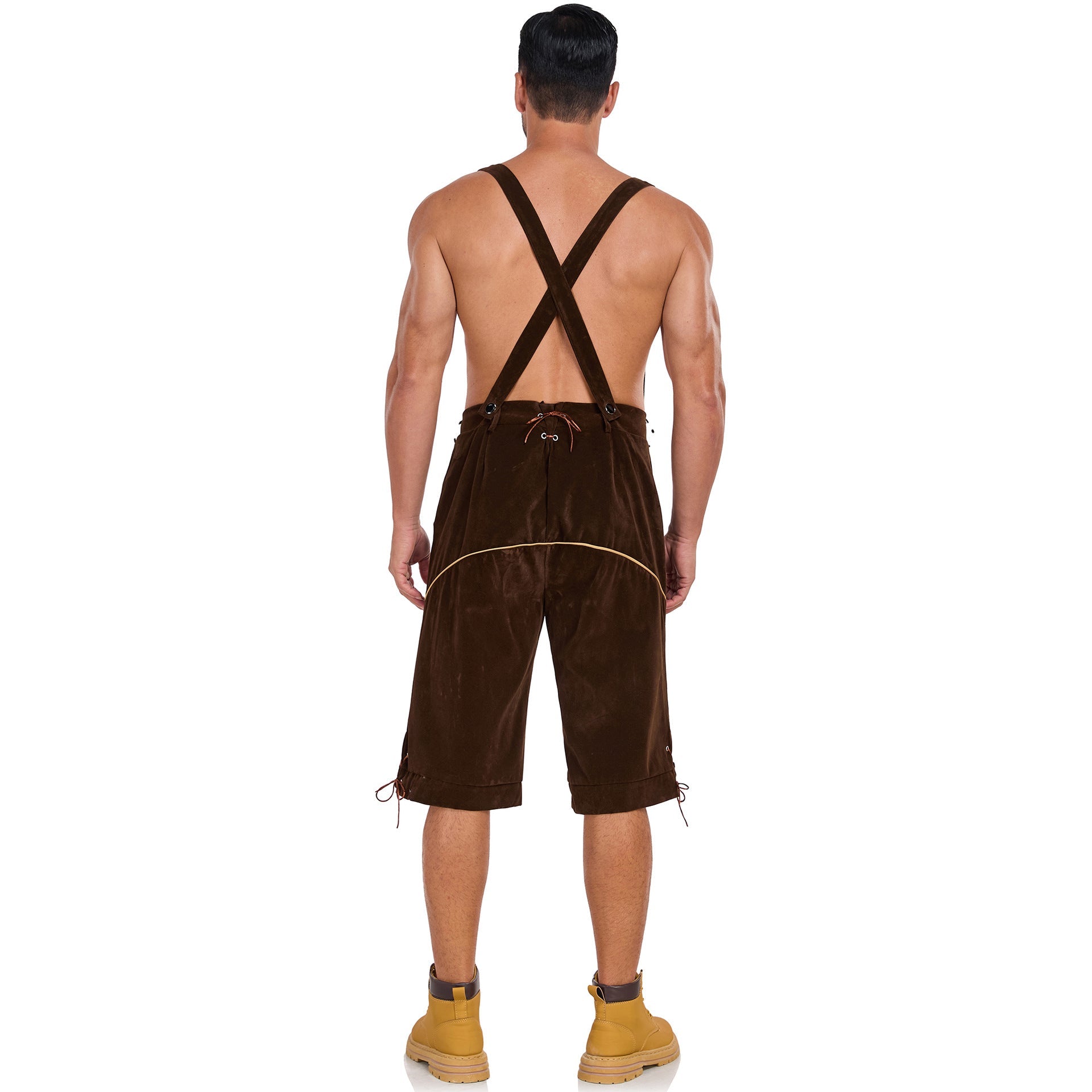 Men's German Bavarian Oktoberfest Costume Velvet Overalls Trousers Halloween - Azufun