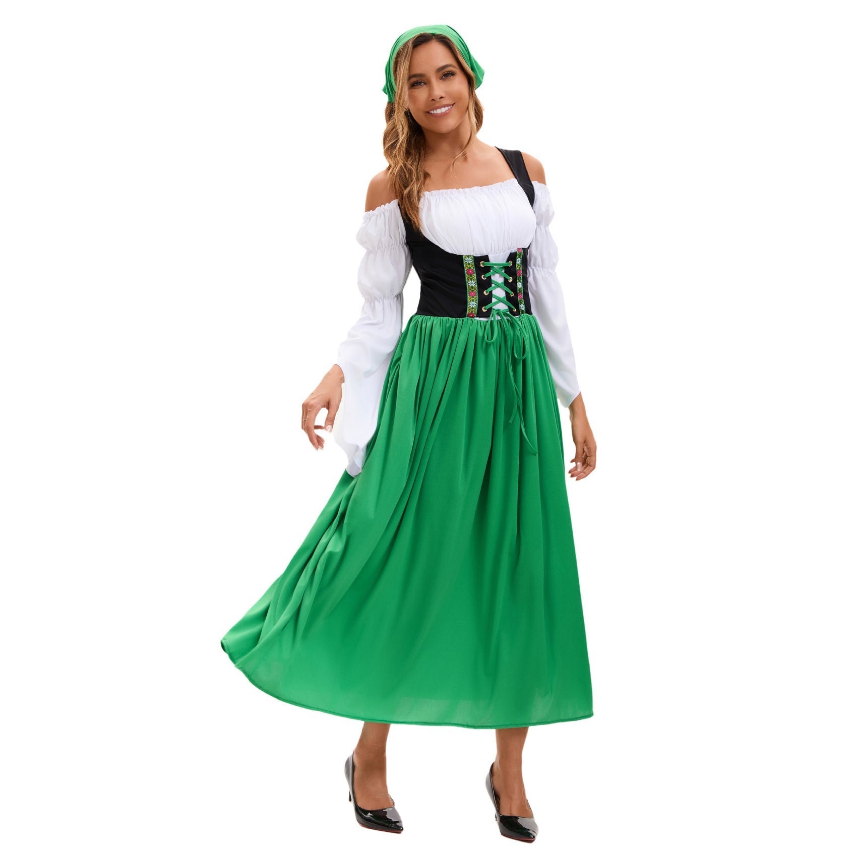 Medieval Farm Maid Oktoberfest Long Dress Costume for Women - Azufun