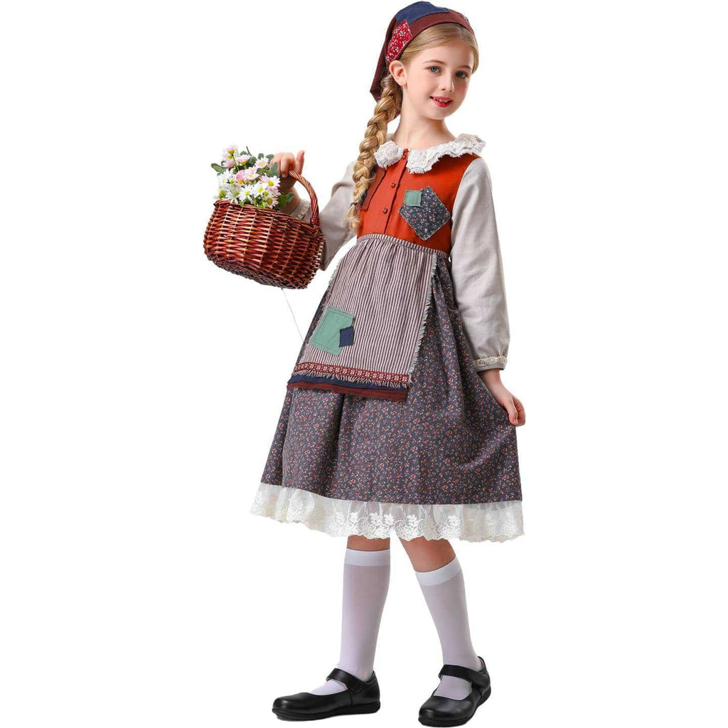 Kids The Little Match Girl Maid Costume Dress Funny Party Halloween - Azufun