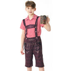 Boy Oktoberfest Costume Set Overalls with plaid shirt socks Halloween - Azufun