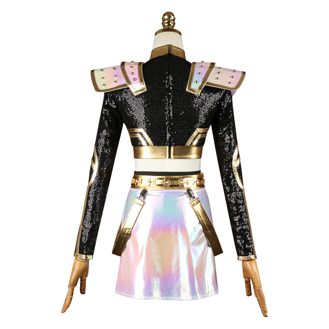 Kpop Witch Hunter Zoe Cosplay Costume Black and Gold Performance - Azufun