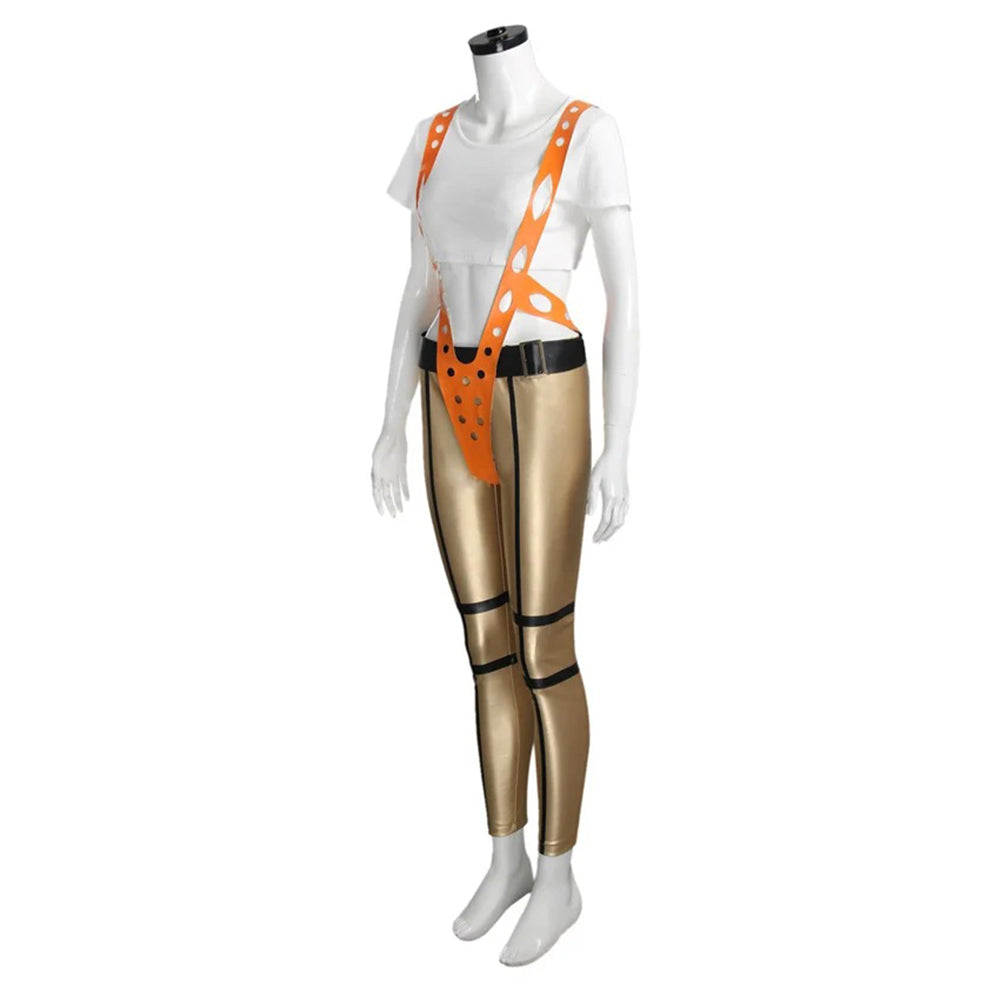 The Fifth Element Leeloo Cosplay Costume Skinny Bodysuit Pants Short T-Shirt - Azufun