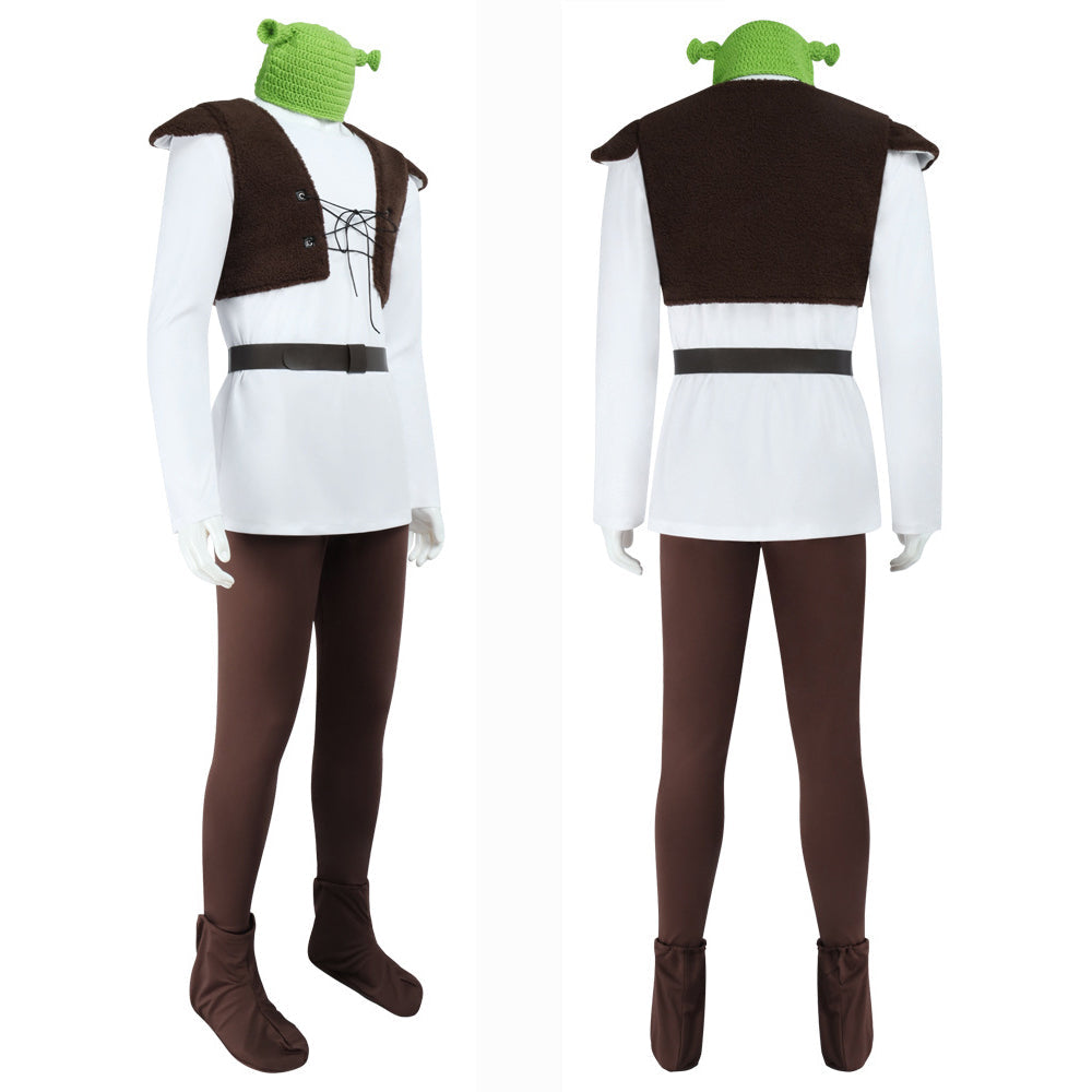 Shrek Green Monster Cosplay Mens Costume Halloween Full fleece Vest Outfit Set - Azufun