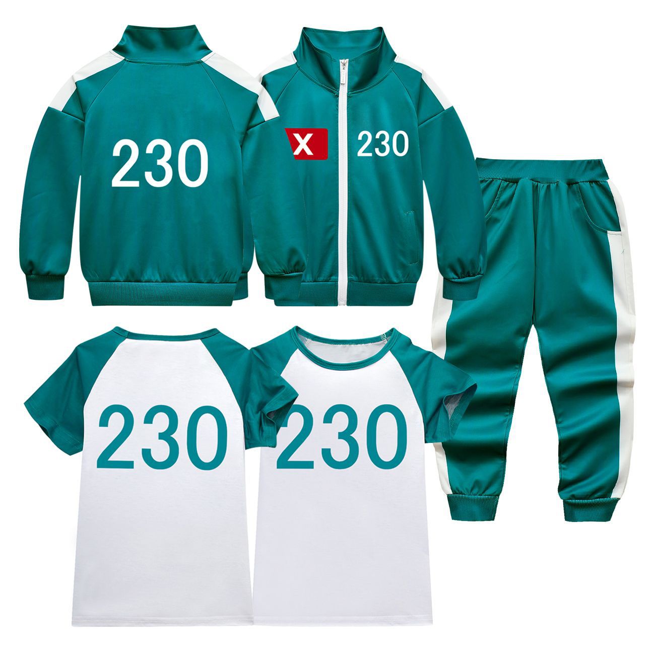 Adult Kids Players Tracksuit Game Costume Squid Cosplay Green Jacket Shirt - Azufun