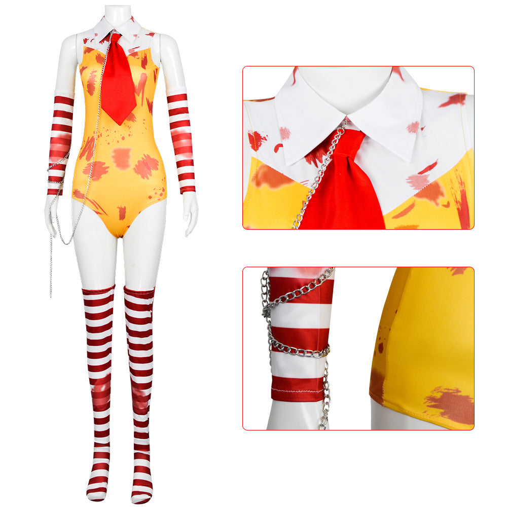 McDonald's Uncle Halloween Clown Costume Carnival Day Cosplay Jumpsuit Set Nightclub For Women Girl - Azufun