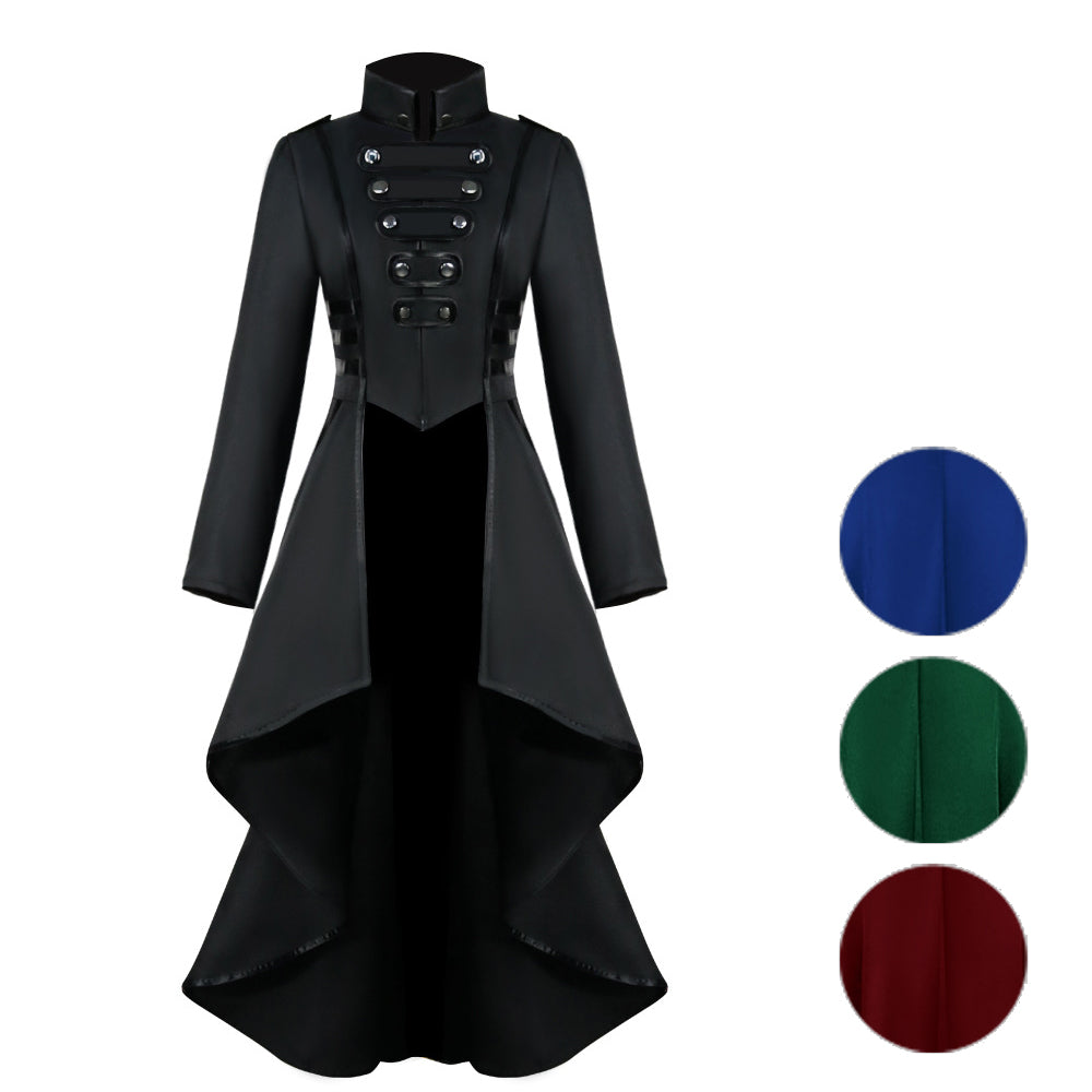 Medieval Costume dress tuxedo women's lapel irregular hem retro long top - Azufun